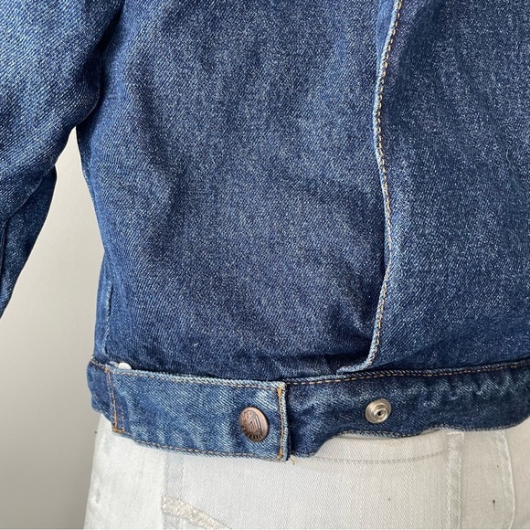 Vintage Sherpa Fleece Lined Denim Jacket Button Down Dark Medium Wash Size Small - Picture 5 of 12